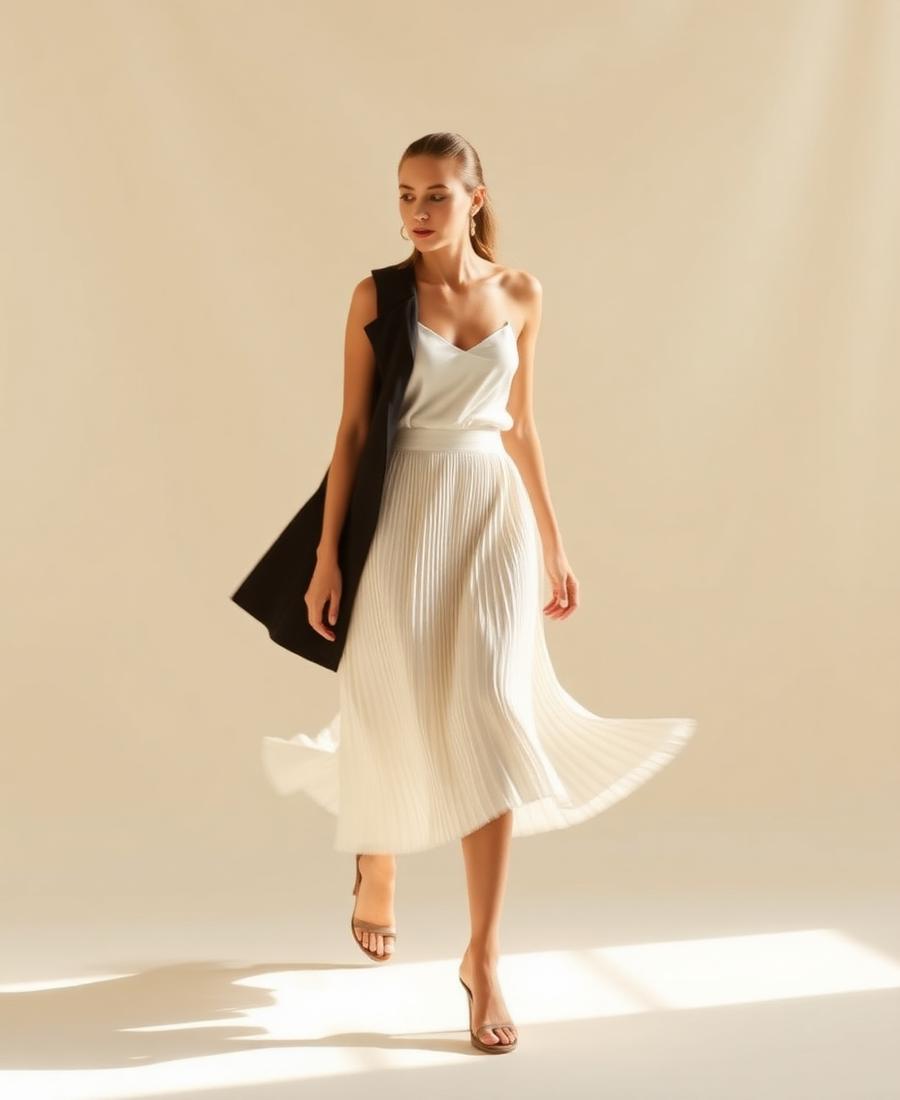 Pleated Silk Midi Skirt